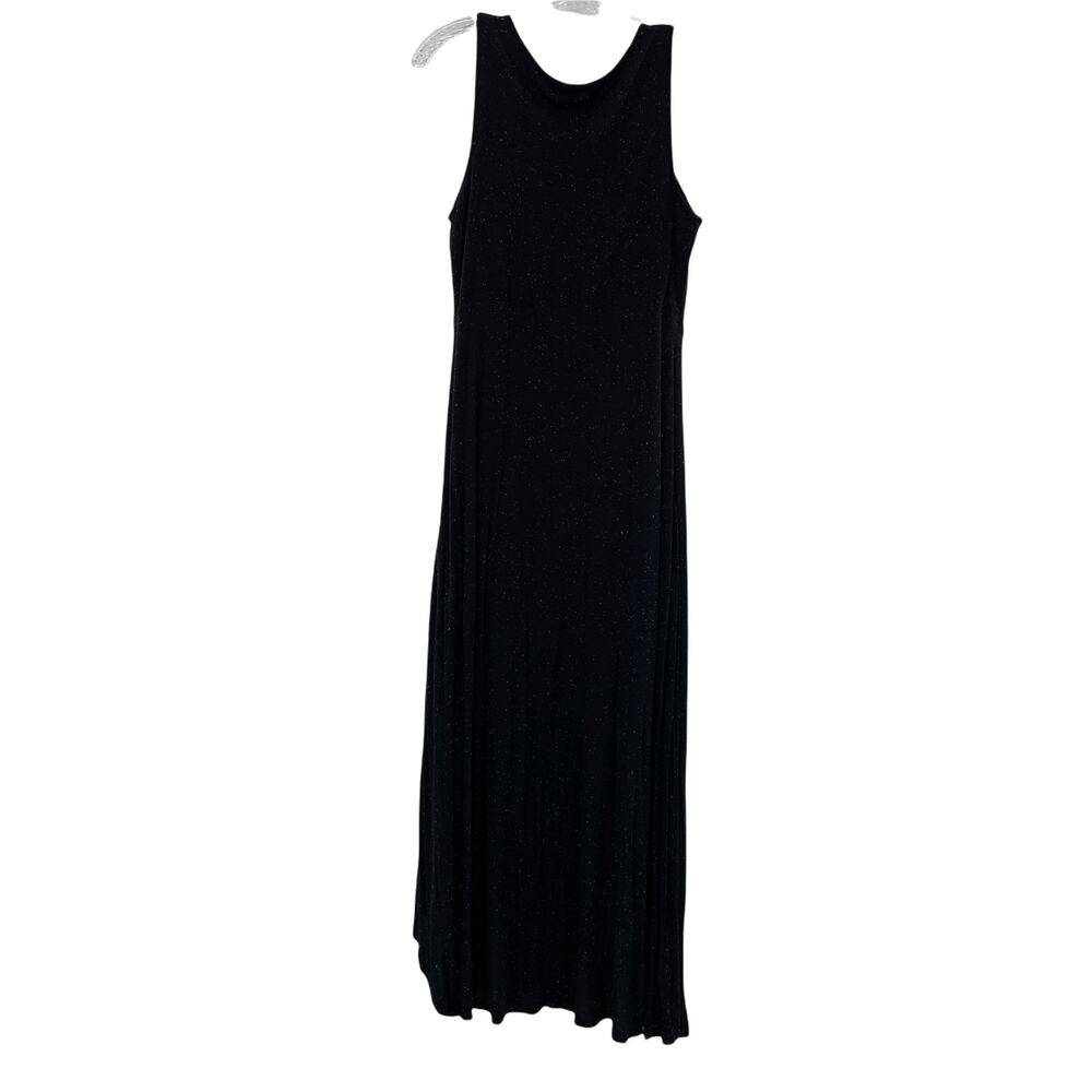 ERIC + LANI Black Heather Sleeveless Asym Hem T-shirt Lined Maxi Sheath Dress L - Picture 2 of 14